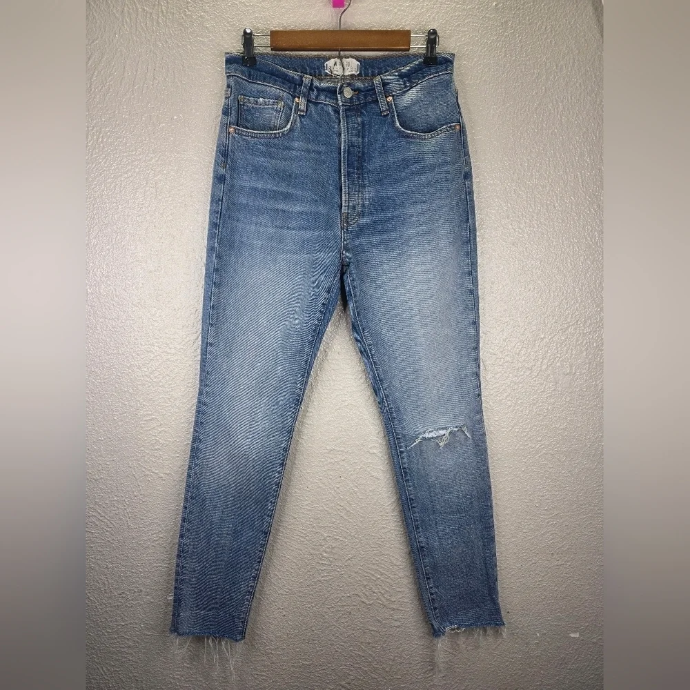 Free People We The Free Button Fly Jeans Frayed Bottom Distressed Womens Size 30